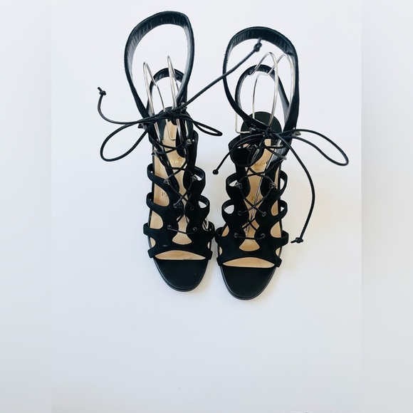 Christian Louboutin Black Suede Leather 85mm Amazoudur Gladiator Sandals EU 38.5 - Picture 9 of 10
